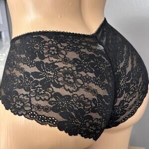 Pink Victoria’s Secret Panties Cheeky Size Small Black Stretch Lace Solid Front